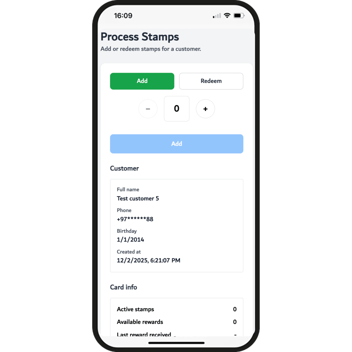 Scan customer's cards